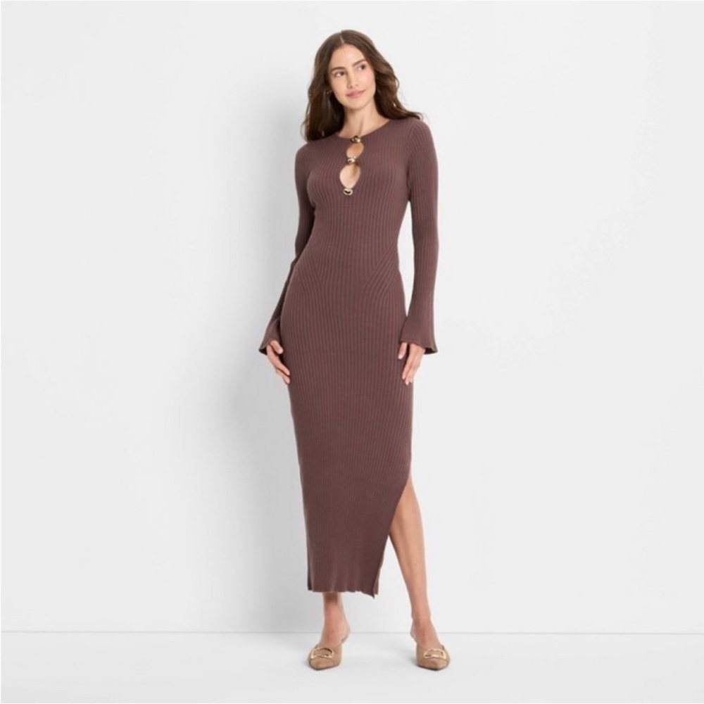 Future collective Long sleeve brown dress
